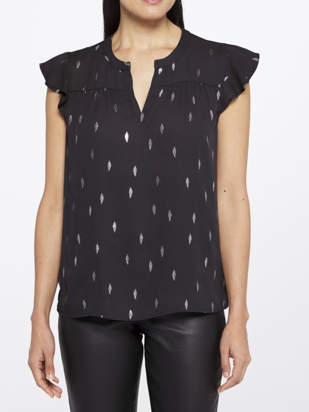 Papermoon Black Top with Silver Metallic Drops & Flutter Sleeves